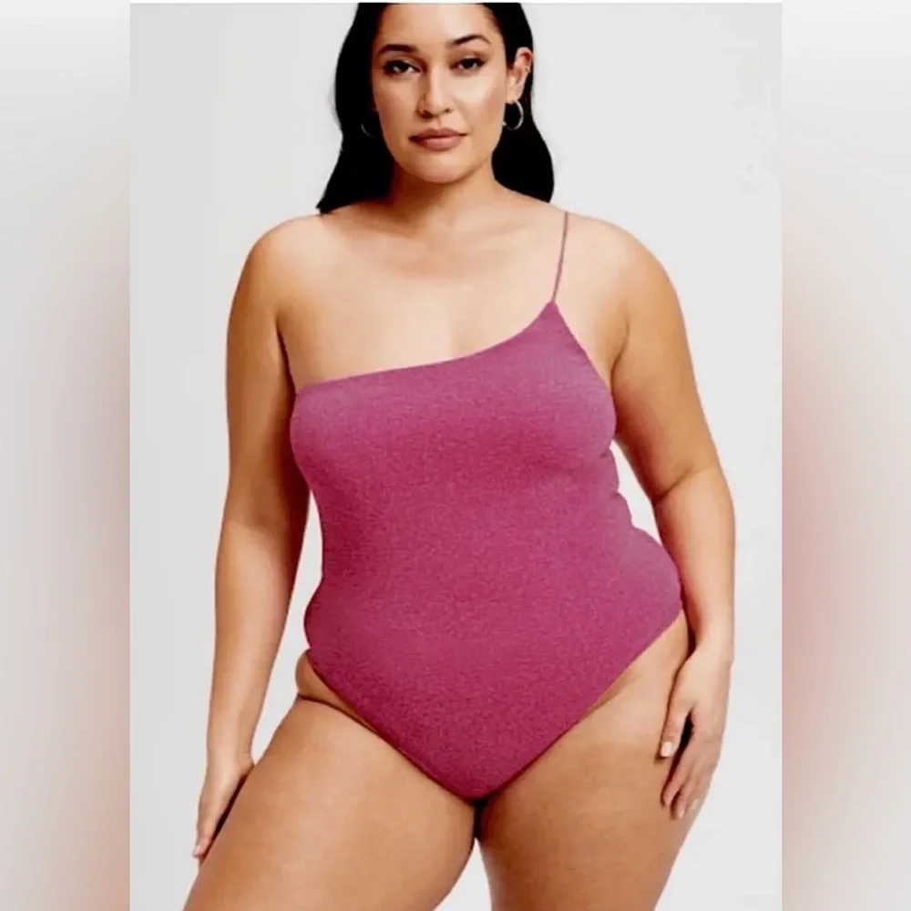 GOOD AMERICAN 90s Hot One Shoulder Sparkle One Piece Swimsuit 4 (XL) NWT $115